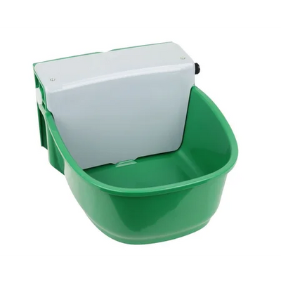 Grüner Moppeimer mit integriertem weissen Wringer zum Auswringen des Mops, seitliche Ansicht.