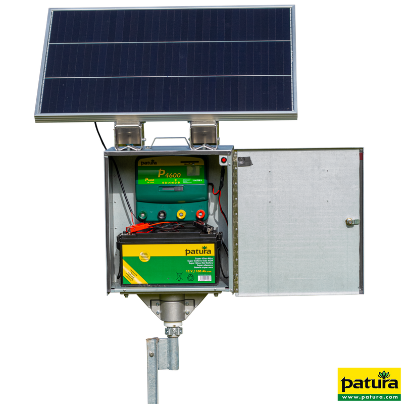 P1500 with safety box, earth rod, 32 Ah super fleece battery and 20 Watt solar module