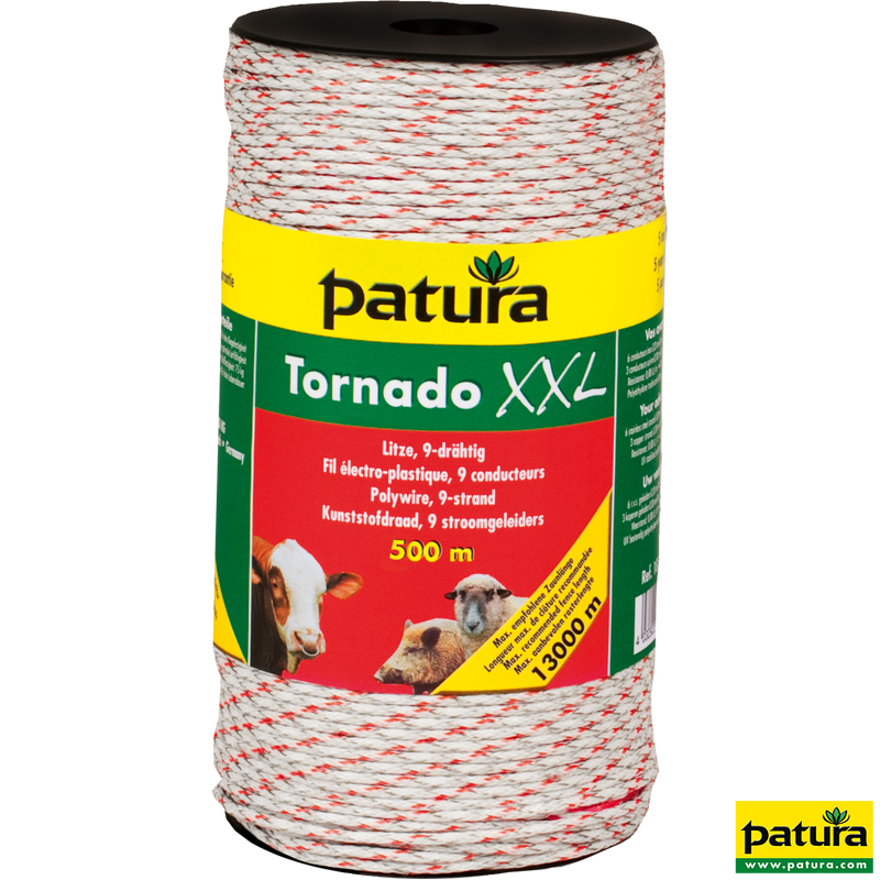 Trefolo Tornado XXL, rotolo da 500 m di trefolo intrecciato, bianco-rosso 6 conduttori in acciaio inox da 0,20 mm, 3 conduttori in rame da 0,30 mm