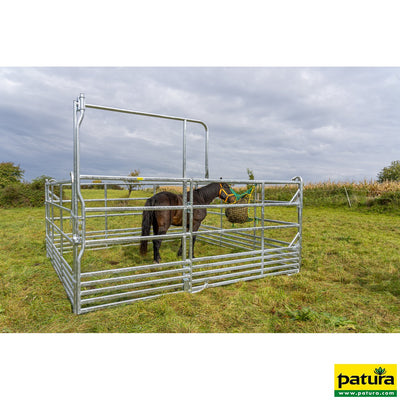 Backstop in the gangway frame for catching and handling systems for sheep, galvanized