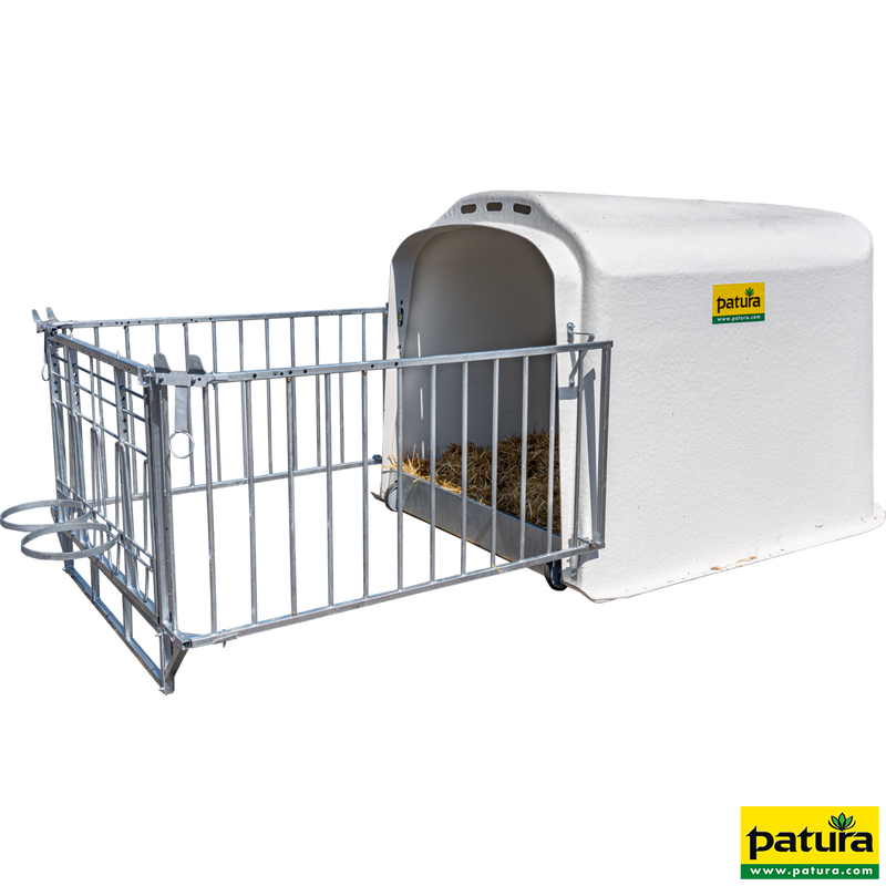 Calf hutch for pairs incl. fencing and 2 x teat bucket holders