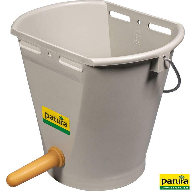 Teat feeding bucket 9 l, gray, complete with soft teat and 1-click valve