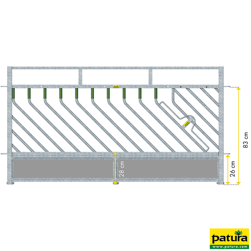 Self-closing feeding fence for sheep L= 1.89 m, H= 1.00 m 10 feeding openings