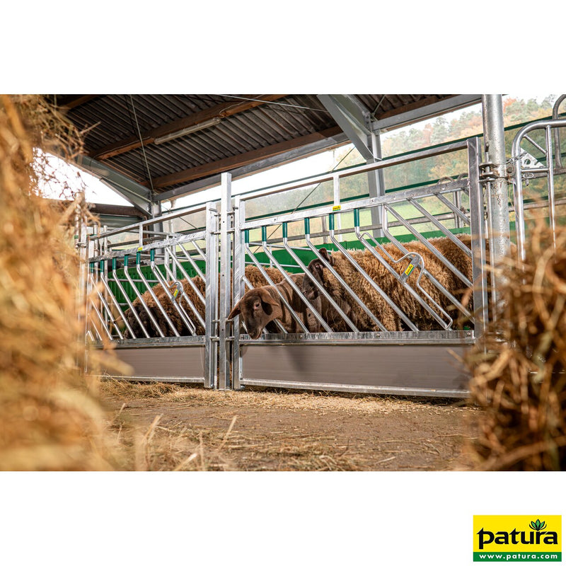 Self-closing feeding fence for sheep L= 2.39 m, H= 1.00 m 14 feeding openings