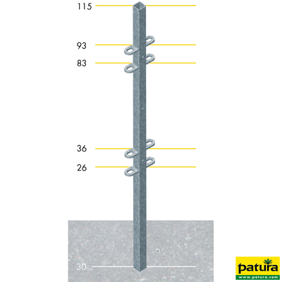 Pfosten Quadrat 40 mm, L= 1,45 m mit angeschweissten Laschen