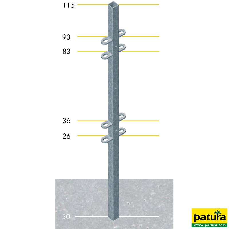 Post square 40 mm, L= 1.45 m with welded lugs