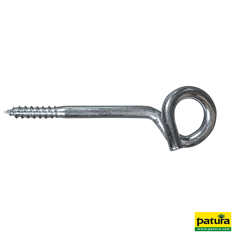 Galvanisierter Schrauböse (Augenbolzen) mit Gewinde, seitliche Ansicht.