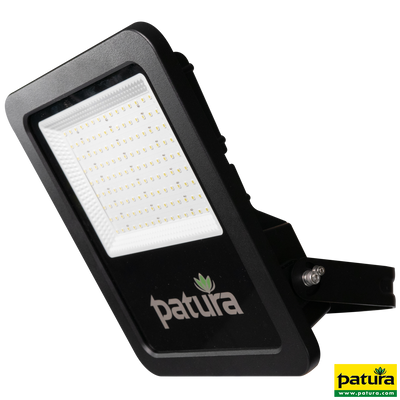 Patura LED-Flutlicht mit schwarzem Gehäuse, grossem LED-Panel und Montagehalterung.