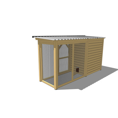 Holz-Hühnerstall mit Drahtgitterfront und Metall-Dach, Gartengehege für Hühner.