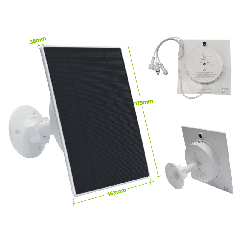 Kleines Solarpanel mit Montagesystem: rechteckiges Solarpanel (ca. 163 mm Breite, 173 mm Höhe, 35 mm Tiefe) inklusive Anschlusskabeln und Befestigungsplatten.