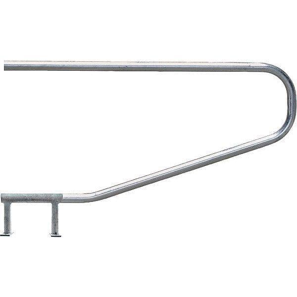 Handlauf aus Edelstahl – Geländerteil mit gebogener Endrunde und zwei Montagesockeln