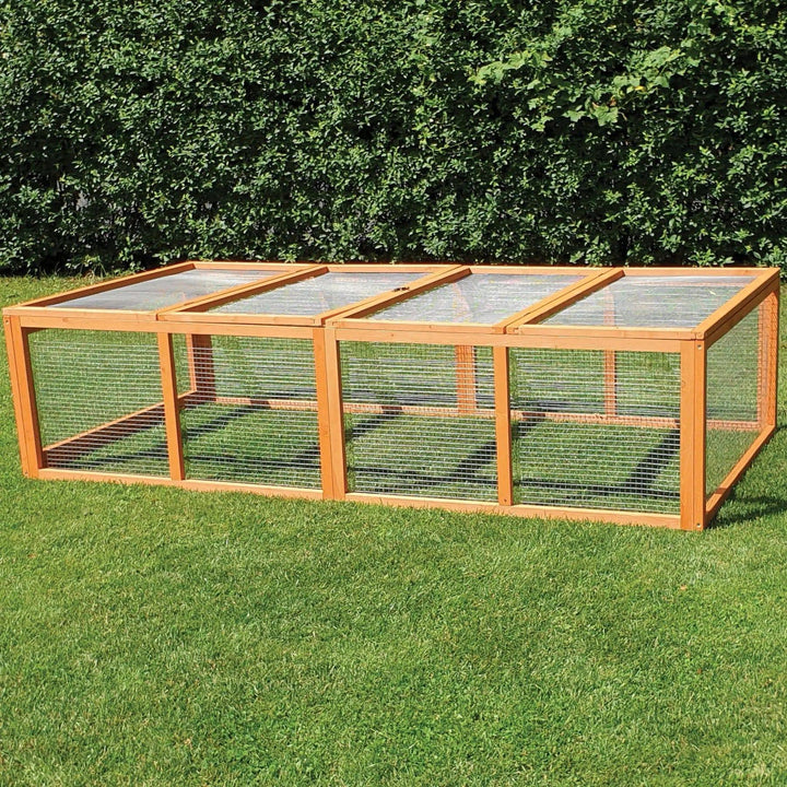 Free-range enclosure for rabbits made of wood