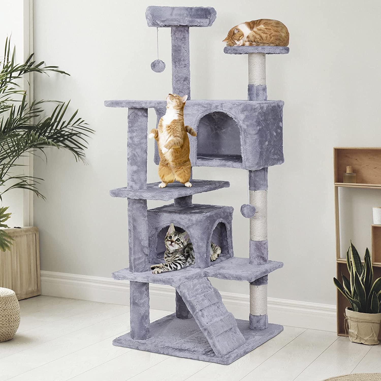 Lucifer scratching post with 3 cats