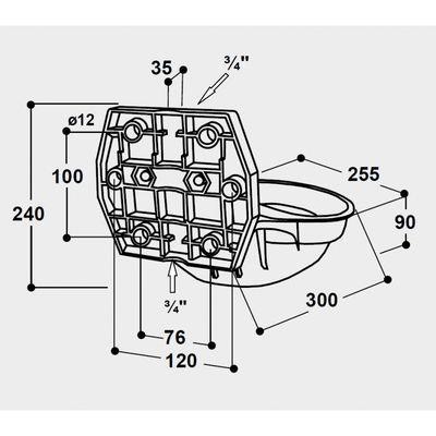 SUEVIA pipe valve basin mod. 12P-HK, heatable with 3/4" brass valve Patura Sanilu