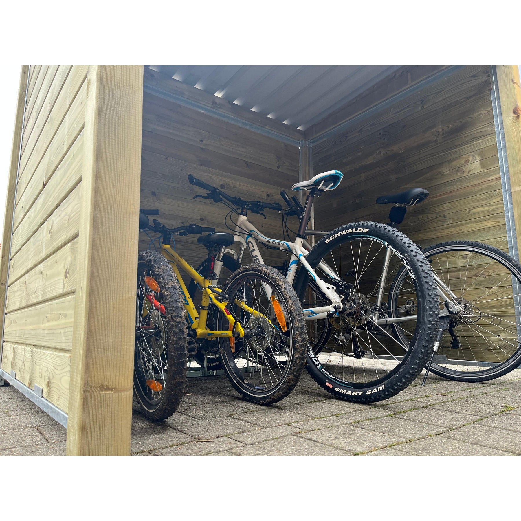 Wooden shelter with bicycles